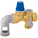 Groupe de sécurité coudé siège inox chromé 3/4' pour chauffe-eau jusqu'à 10 kW,