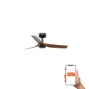 Ventilateur de plafond MINI PUNT S noir/noyer, design moderne, 3 lames, Smart Tu