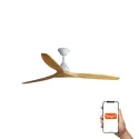 Ventilateur de plafond blanc ALO avec 3 lames en bois et système Smart Tuya inté
