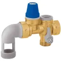 Groupe de sécurité coudé siège inox chromé 3/4' pour chauffe-eau jusqu'à 10 kW,