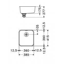 Evier Largo Inox LAX 110-36 Vidage automatique 385x415 mm 102312