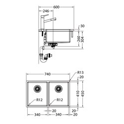 Evier Box inox BXX 120-34-34 Vidage automatique 653620