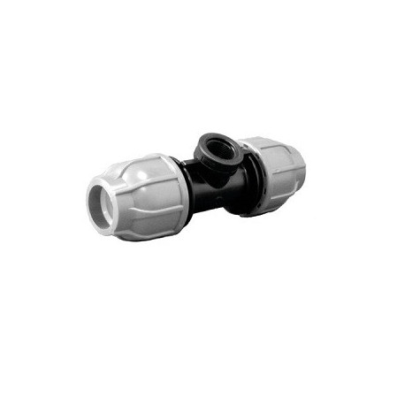 Té pour tube PE en polypropylène serrage extérieur 16 bars avec dérivation femelle Ø 25-20x27-25 - Réf : 3ZTFP253/4