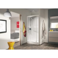 Cabine de douche Kineprime 100x80 cm niche Thermostatique Portes pivotantes Receveur 18 cm Verre transparent