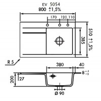 Stema, EV 5052 G 216 1 grand bac, 1 égouttoir à gauche Blanc brillant