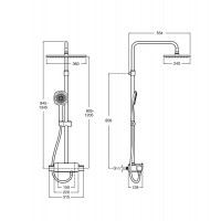 Colonne de douche Deck-T Square Thermostatique, H 945-1345 mm, avec douche de tête rectangulaire