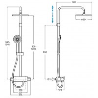 Colonne de douche Deck-T Round Thermostatique, H 945-1345 mm, avec douche de tête ronde