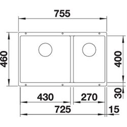 Evier Blanco Subline 430/270-U ref 523151 Anthracite Cuve Double Bonde Manuelle