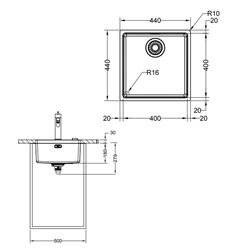 Maris Inox MRX110-40 471480 Vidage automatique 440x440 mm