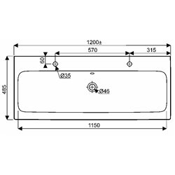 Lovely 00147600000, Plan de toilette 120 cm 1 cuve 2 trous percés