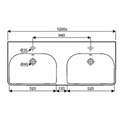 Jam 00135600000, Plan de toilette 120 cm 2 cuves 2 trous percés