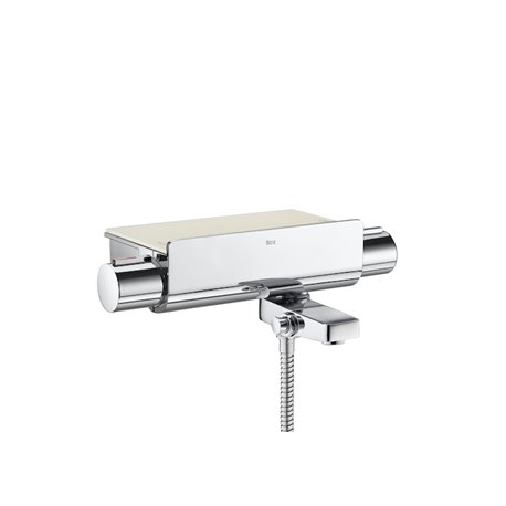 T-2000 Mitigeur thermostatique A5A1288C00 avec inverseur régulateur, bec rétractable et tablette en verre trempé, pour bain douc