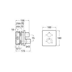 T-2000 Mitigeur thermostatique A5A0C88C00 2 voies, avec inverseur régulateur, pour bain douche