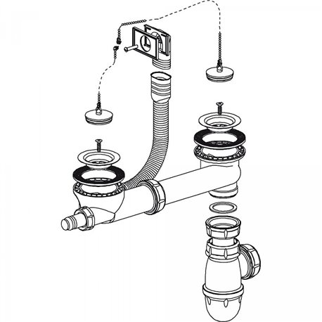 Bonde pour évier 2 cuves Ø 70 mm 265915 Blanc
