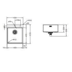 Box inox BXX210-40, 641016 Cuve simple 430x510 mm