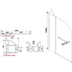 Touraco SP501 015 1 volet + paroi fixe Largeur 1000 à 1020 mm