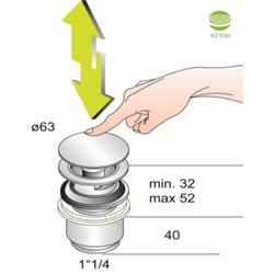 Bonde lavabo 781026 Up&Down Clapet rond, bonde laiton avec trop plein