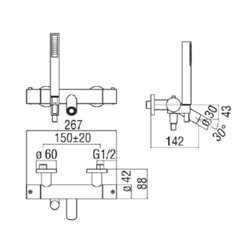Mitigeur thermostatique complet 859081 New Anco 2 support douchette et flexible