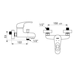 Mitigeur bain-douche 2252S à cartouche classique raccords standards