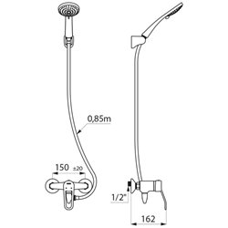 Ensemble de douche 2539SHYG à cartouche classique , autovidable, raccords standards