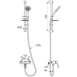 Ensemble de douche 2539EPKIT à équilibrage de pression , standard, raccords stop/check