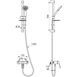 Ensemble de douche 2539KIT à cartouche classique , standard, raccords stop/check