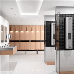 Panneau de douche Securitherm 792504 sur secteur, alimentation haute par robinets d'arrêt droits avec porte-savon