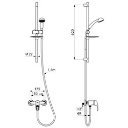 Ensemble de douche 2239EPKIT standard raccords stop/check