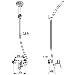 Ensemble de douche 2539EPHYG à équilibrage de pression , autovidable, raccords stop/check