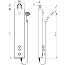 Panneau de douche Securitherm 792344 non temporisé, alimentation haute par robinet d'arrêt droit