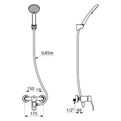 Ensemble de douche 2539HYG à cartouche classique , autovidable, raccords stop/check