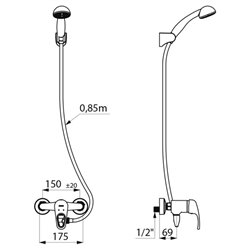 Ensemble de douche 2239EPHYG autovidable raccords stop/check
