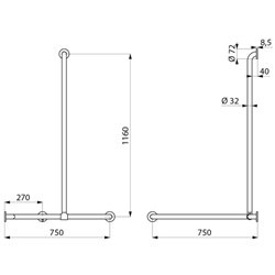 Barre d'angle 2 murs avec remontée verticale 5481S UltraSatin remontée coulissante