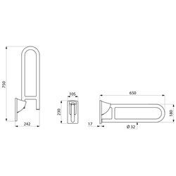 Barre d'appui rabattable 510160S UltraSatin sans béquille, 650 mm