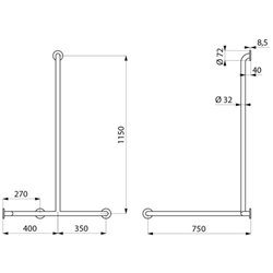 Barre d'angle 2 murs avec remontée verticale 5481DS UltraSatin, à droite remontée fixe