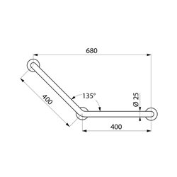 Barre d'appui coudée à 135° 5087P Ø25 mm, 400x400 mm, 3 points de fixation UltraPolish