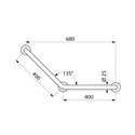 Barre d'appui coudée à 135° 5087P Ø25 mm, 400x400 mm, 3 points de fixation UltraPolish