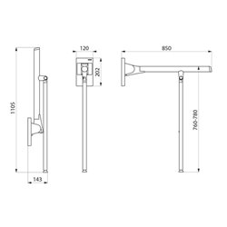 Barre d'appui rabattable avec béquille 511963W 850 mm blanc mat