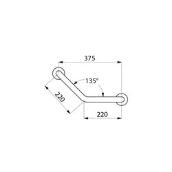 Barre d'appui coudée à 135° 5083P Ø32 mm, 220x220 mm, 2 points de fixation UltraPolish