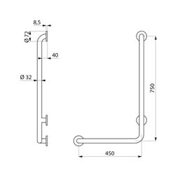 Barre de maintien en L 5070GP2 UltraPolish H 750 mm, à gauche