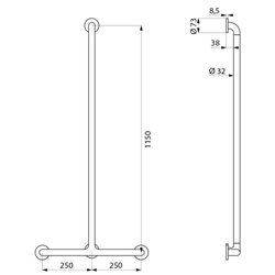 Barre de maintien en T 5440N Blanc avec remontée fixe