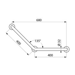 Barre d'appui coudée à 135° 5082S Ø32 mm, 400x400 mm, 3 points de fixation UltraSatin