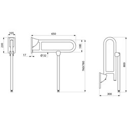 Barre d'appui rabattable 5162N avec béquille 650 mm