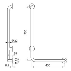 Barre de maintien en L 5070N Blanc H 750 mm