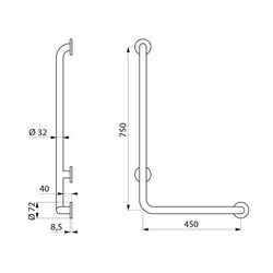 Barre de maintien en L 5070DP2 UltraPolish H 750 mm, à droite