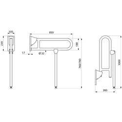 Barre d'appui rabattable 5170N avec béquille 850 mm