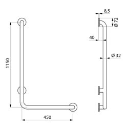 Barre de maintien en L 5071DP2 UltraPolish H 1150 mm, à droite