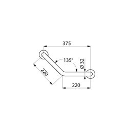 Barre d'appui coudée à 135° 5083S Ø32 mm, 220x220 mm, 2 points de fixation UltraSatin