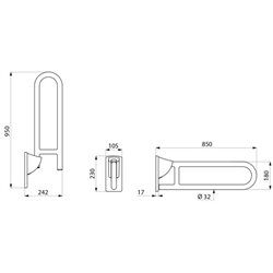 Barre d'appui rabattable 510164P UltraPolish sans béquille, 850 mm