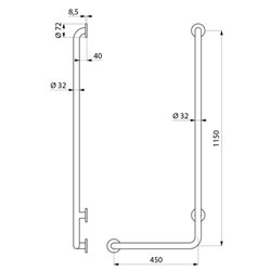 Barre de maintien en L 5071GS UltraSatin H 1150 mm, à gauche